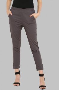 Grey Plain Cotton Narrow Pant