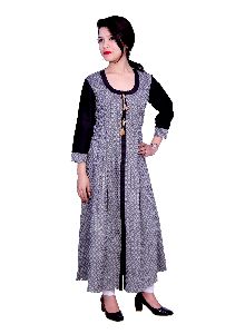 Grey & Black Cotton Kurti