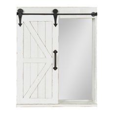 Cates Wood Wall Storage Cabinet With Vanity Mirror and Sliding Barn Door