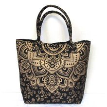 Black Gold Bohemian Mandala Tote Bag