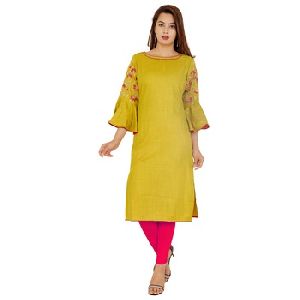 Green Knee Long Rayon Straight Kurti