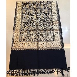 Black Pashmina Kashmiri Silk Embroidered Stole