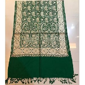 Green Pashmina Kashmiri Silk Embroidered Stole