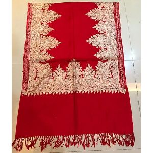 Red Designer Pashmina Kashmiri Silk Embroidered Stole