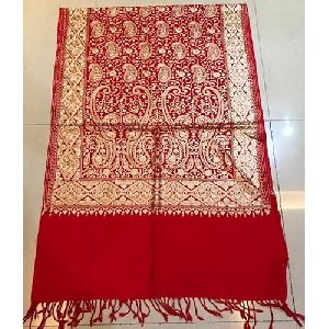 Red Pashmina Kashmiri Silk Embroidered Stole