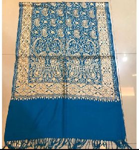Sky Blue Pashmina Kashmiri Silk Embroidered Stole