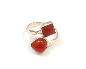 Carnelian Gemstone Dual Shape Ring with Silver Plated