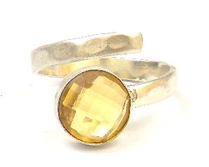 Citrine Quartz Gemstone Ring with silver plated