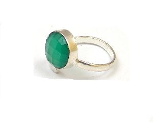 Green Onyx Gemstone Silver Ring With Silver Plated