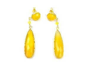 Yellow Chalcedony Gemstone Stud Earring Set