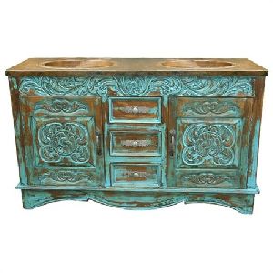 carved furniture with reclaimed wood