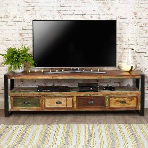 reclaimed wood tv unit with four drawer