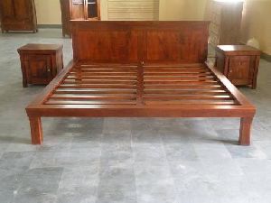Solid wood bed without storage with high back