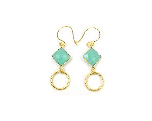 Aqua Chalcedony Gemstone Earring with Gold Plated