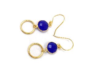 Blue Chalcedony Gemstone Hoop Earring