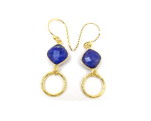 Blue Sapphire Gemstone Earring with Gold Plated