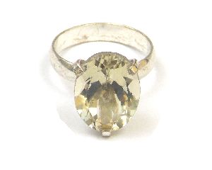 Crystal Gemstone Oval Shape Ring with Silver Plated