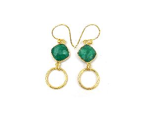 Dyed Emerald Gemstone Earring with Gold Plated