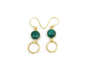 Dyed Emerald Round Shape Earring with Gold Plated