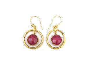 Dyed Ruby Gemstone Earring Round Shape with gold plated