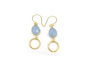 Light Blue Chalcedony Gemstone Earring with Gold plated