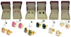 Multi Colour Zircon Prong Setting Stud Earring