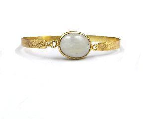 Natural Rainbow Moonstone Gold Plated Bangle