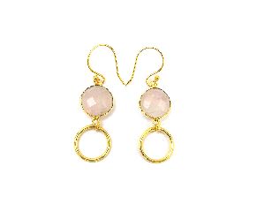 Pink Chalcedony Gemstone Earring with Gold Plated