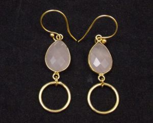 Pink Chalcedony Gemstone Pear Shape Earring With Gold Plated