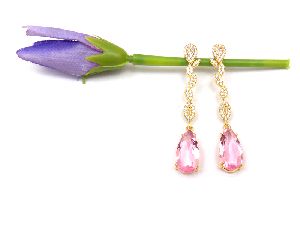 Pink Quartz And Cubic Zircon Gemstone Stud Earring