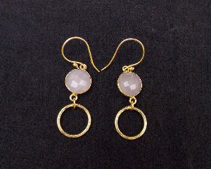 Rose Quartz Gemstone Earring With Gold Plated