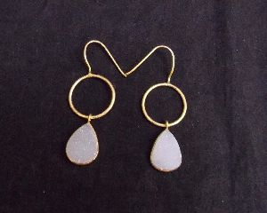 White Druzy Gemstone Earring with Gold Plated