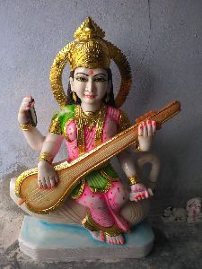 3 Feet White Marble Saraswati Maa Statue