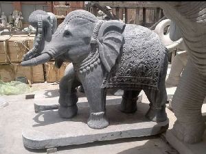 Black Stone Elephant Statue