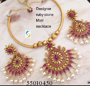 Designer Ruby Stone Necklace Set
