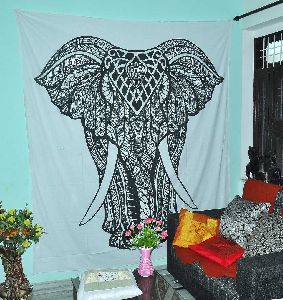 Elephant Black & White Cotton Wall Hanging Tapestry