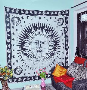 Black Burning Sun Cotton Wall Hanging Tapestry