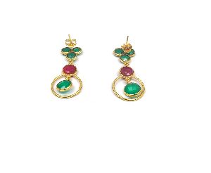 Green Onyx & Dyed Ruby Stud Earring with Gold Plated