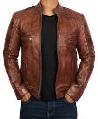 Checked Leather Jacket, Size : M, S, XL, XXL