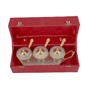 Brass Trolley Bowl and Spoon Set
