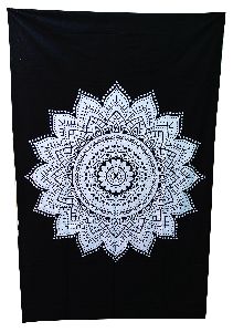 Black White Mandala Cotton Wall Hanging Tapestry