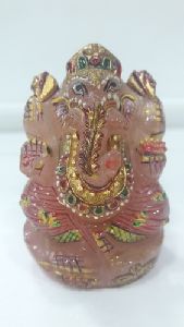 Stone Rose Quartz Ganesh Idol