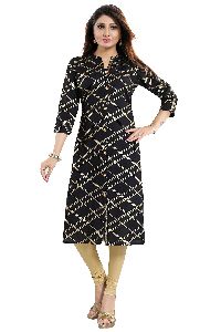 Boisterous Black Rayon Cotton Shirt Style Tunic With Beautiful Golden Buttons