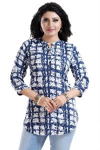 Ethnic Galore Blue Short Tunic Top For Women