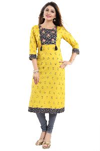 Flamboyant Designer Cotton Long Kurti With Contrast Embroidered Patchwork
