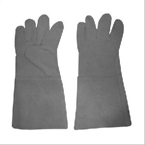 Long Grey Leather Working Gloves