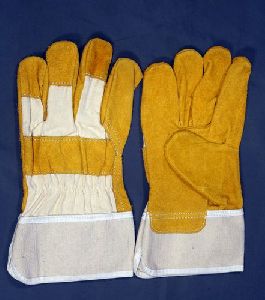 Yellow & White Leather Working Gloves