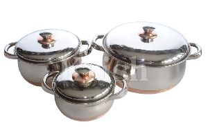 Copper Bottom Belly Casserole Pot Set W SS Handle & Knob - 3/4 & 5 Pcs set