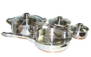 Copper Bottom Belly Cookware Set with Steel handle & Glass Lid- 7/8/12 Pcs Set