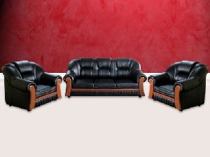 Wood Leather Sofa Set